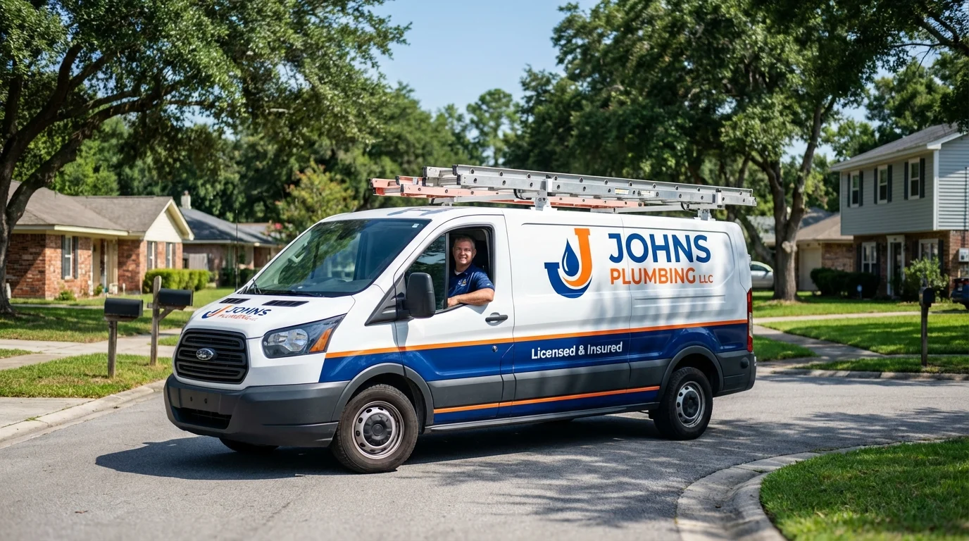 Johns Plumbing LLC service van in Creve Coeur, IL