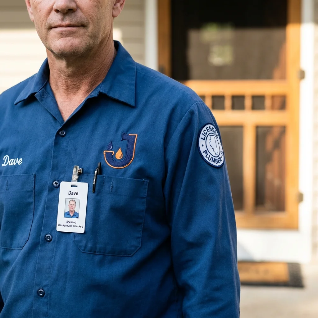 Licensed plumber showing ID badge in Creve Coeur, IL