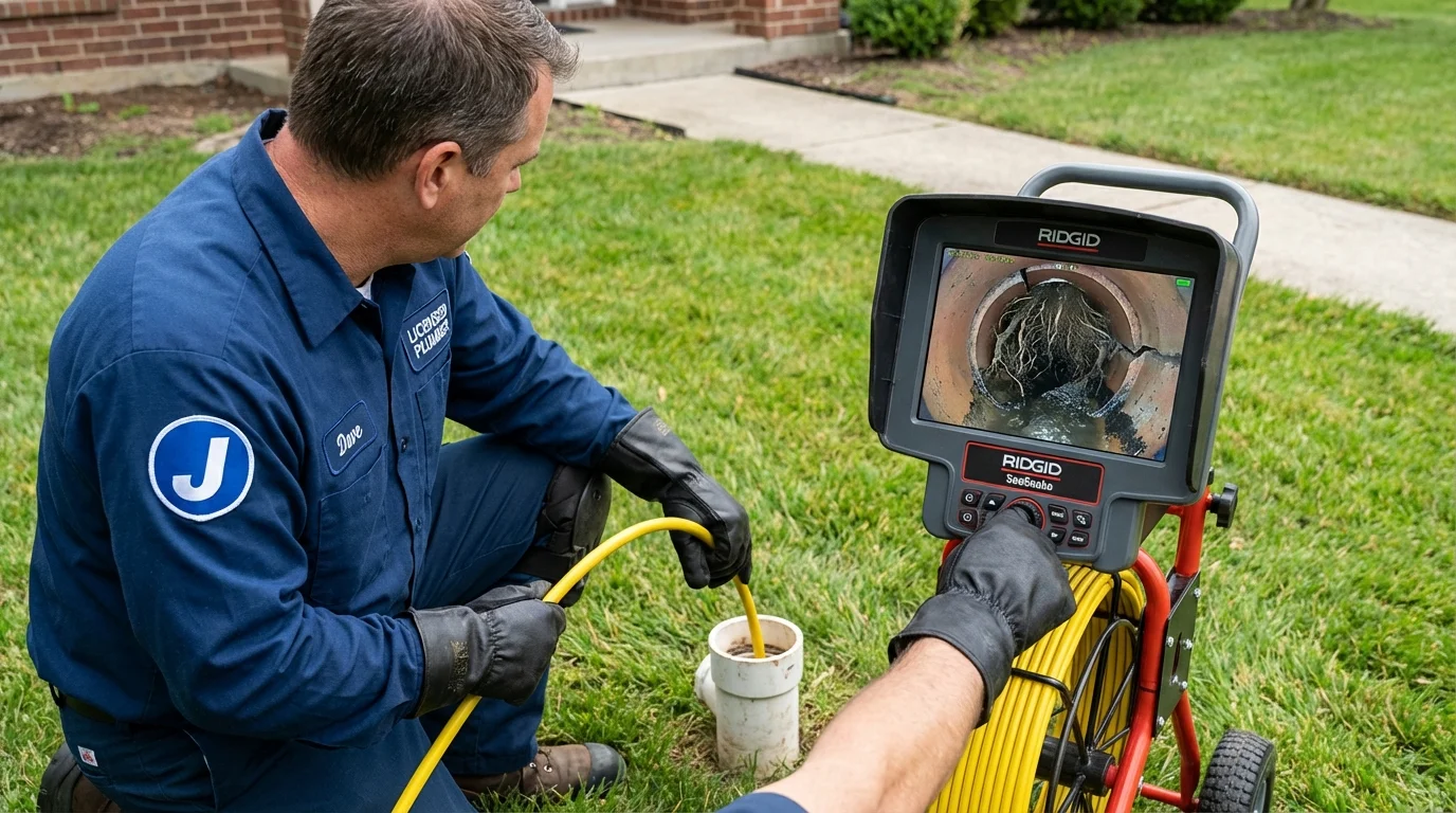 Sewer camera inspection being performed by Johns Plumbing LLC in Creve Coeur