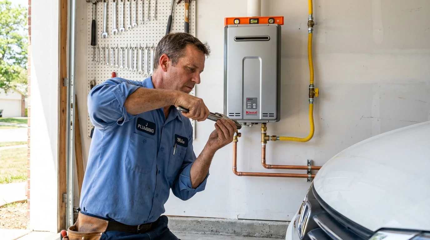 Tankless water heater installation by a Johns Plumbing LLC plumber in Creve Coeur